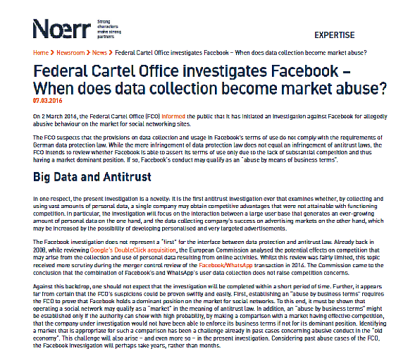La Oficina Federal de Cártel investiga a Facebook: ¿Cuándo la recopilación de datos se convierte en abuso de mercado?