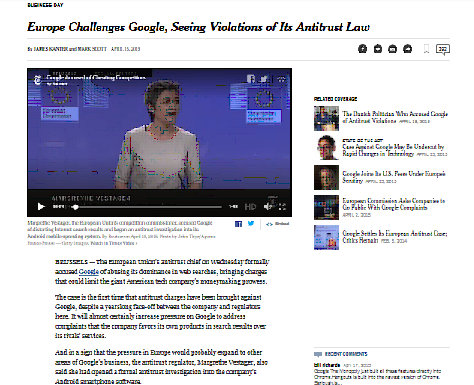 Europa desafía a Google, viendo violaciones de su ley antimonopolio