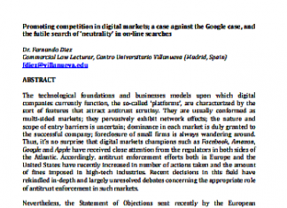 Promover la competencia en los mercados digitales; un caso contra el caso de Google y la inútil búsqueda de “neutralidad” en las búsquedas en línea