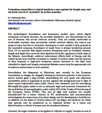 Promover la competencia en los mercados digitales; un caso contra el caso de Google y la inútil búsqueda de “neutralidad” en las búsquedas en línea