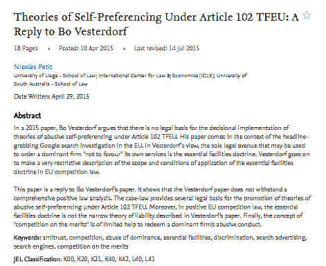 Teorías de la autoasignación en virtud del artículo 102 del TFUE: Una respuesta a Bo Vesterdorf