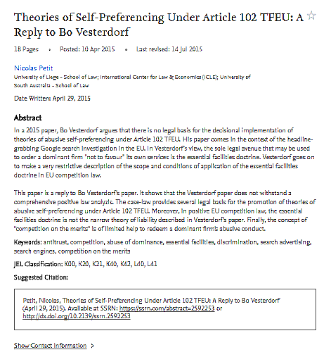 Teorías de la autoasignación en virtud del artículo 102 del TFUE: Una respuesta a Bo Vesterdorf