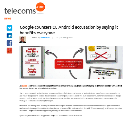 Google contrarresta la acusación de Android CE diciendo que beneficia a todos