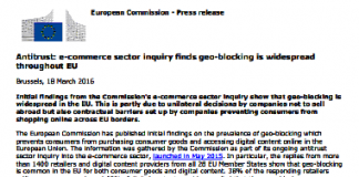 Antimonopolio: la investigación del sector del comercio electrónico descubre que el bloqueo geográfico está muy extendido en toda la Union Europea (comunicado de prensa)