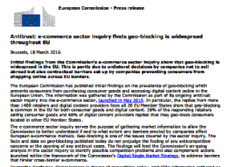 Antimonopolio: la investigación del sector del comercio electrónico descubre que el bloqueo geográfico está muy extendido en toda la Union Europea (comunicado de prensa)