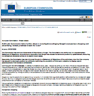 Antimonopolio: La Comisión da nuevos pasos en las investigaciones que alegan que las prácticas de comparación y compra comparativa de Google incumplen las normas de la UE (Comunicado de prensa)