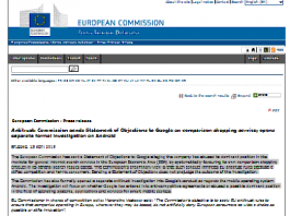Antimonopolio: La Comisión envía un pliego de cargos a Google en el servicio de comparación de compras; abre una investigación formal por separado en Android (Comunicado de prensa)