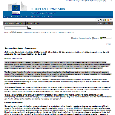 Antimonopolio: La Comisión envía un pliego de cargos a Google en el servicio de comparación de compras; abre una investigación formal por separado en Android (Comunicado de prensa)