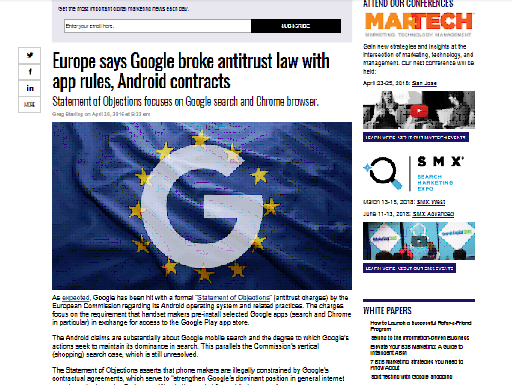 Europa dice que Google rompió la ley antimonopolio con las reglas de la aplicación, los contratos de Android