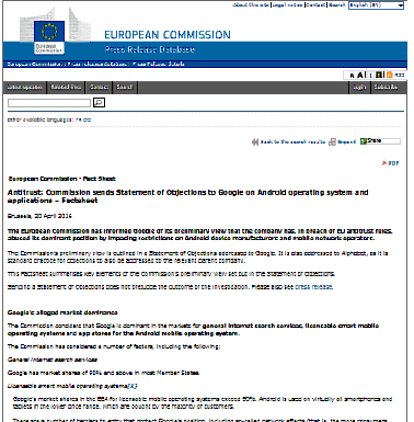 Antimonopolio: La Comisión envía un pliego de cargos a Google sobre el sistema operativo Android y sus aplicaciones (Factsheet)