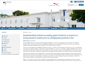 Bundeskartellamt inicia un proceso contra Facebook por sospecha de haber abusado de su poder de mercado al infringir las normas de protección de datos (comunicado de prensa)