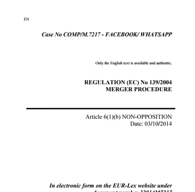Asunto M.7217 – Facebook / WhatsApp Decisión de la Comisión de conformidad con el artículo 6, apartado 1, letra b), del Reglamento nº 139/2004 del Consejo