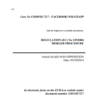 Asunto M.7217 – Facebook / WhatsApp Decisión de la Comisión de conformidad con el artículo 6, apartado 1, letra b), del Reglamento nº 139/2004 del Consejo