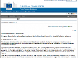 Fusiones: la Comisión alega que Facebook proporcionó información engañosa sobre la adquisición de WhatsApp (comunicado de prensa)