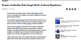 Las autoridades rusas gobiernan Google rompió las regulaciones antimonopolio