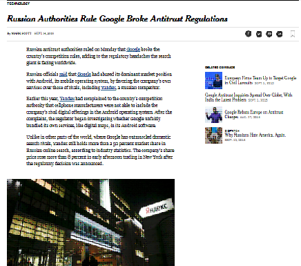 Las autoridades rusas gobiernan Google rompió las regulaciones antimonopolio