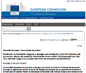 Antitrust: La Comisión impone a Google una multa de 2,42 mil millones de euros por abuso de posición dominante como motor de búsqueda por dar una ventaja ilegal a su propio servicio de compras comparativas