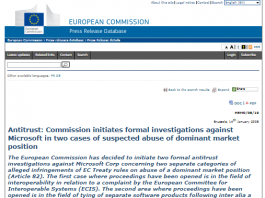 Antimonopolio: la Comisión inicia investigaciones formales contra Microsoft en dos casos de sospecha de abuso de posición dominante en el mercado (Comunicado de prensa)