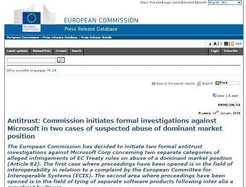 Antimonopolio: la Comisión inicia investigaciones formales contra Microsoft en dos casos de sospecha de abuso de posición dominante en el mercado (Comunicado de prensa)