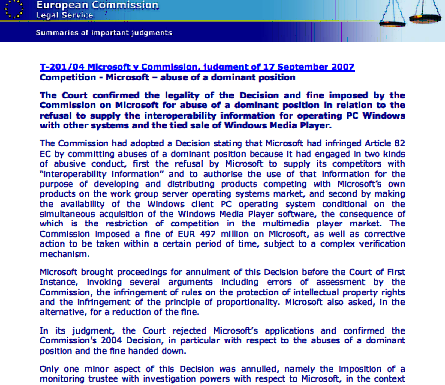 Competencia – Microsoft – abuso de una posición dominante
