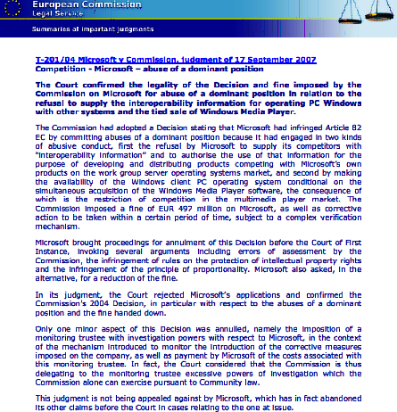 Competencia – Microsoft – abuso de una posición dominante