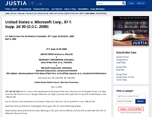 Estados Unidos v. Microsoft Corp., 87 F. Supp. 2d 30 (D.D.C. 2000)