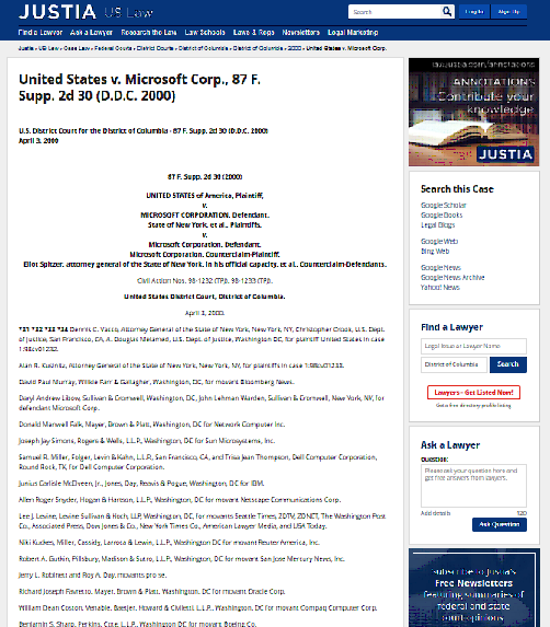 Estados Unidos v. Microsoft Corp., 87 F. Supp. 2d 30 (D.D.C. 2000)