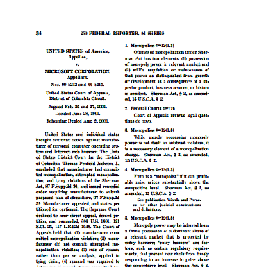 Sentencia definitiva: Caso Microsoft en E.E.U.U año 2001