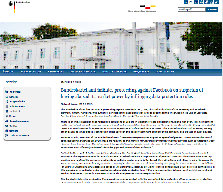 Bundeskartellamt inicia un proceso contra Facebook por sospecha de haber abusado de su poder de mercado al infringir las normas de protección de datos