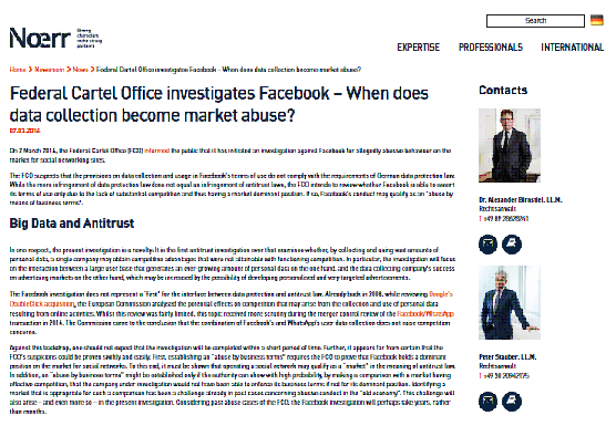 La Oficina Federal de Cártel investiga a Facebook: ¿Cuándo la recopilación de datos se convierte en abuso de mercado?