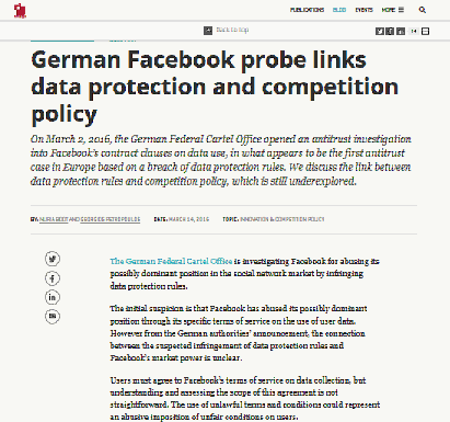 La investigación alemana de Facebook vincula la protección de datos y la política de competencia