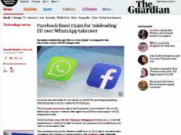 Facebook multó 94 millones de libras por una Union Europea ‘engañosa’ por sobre la de WhatsApp