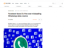 Facebook se enfrenta a multa de la Union Europea por los datos engañosos de WhatsApp: fuente
