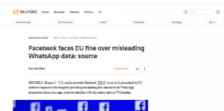Facebook se enfrenta a multa de la Union Europea por los datos engañosos de WhatsApp: fuente