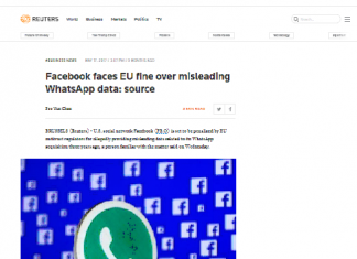 Facebook se enfrenta a multa de la Union Europea por los datos engañosos de WhatsApp: fuente