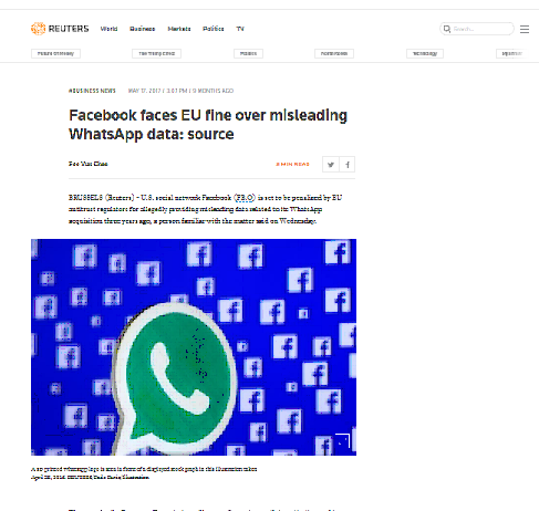 Facebook se enfrenta a multa de la Union Europea por los datos engañosos de WhatsApp: fuente
