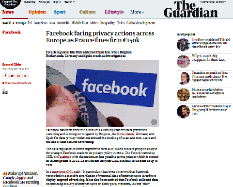 Facebook enfrenta acciones de privacidad en toda Europa, ya que Francia impone una multa de € 150k