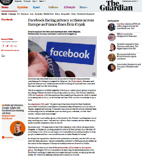 Facebook enfrenta acciones de privacidad en toda Europa, ya que Francia impone una multa de € 150k