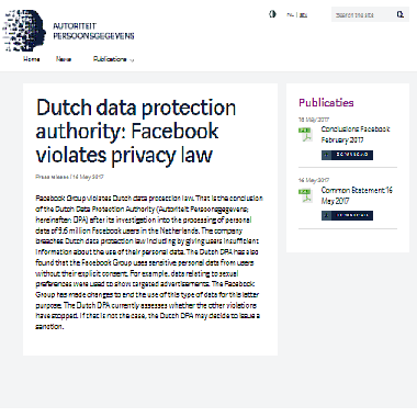 Autoridad holandesa de protección de datos: Facebook viola la ley de privacidad