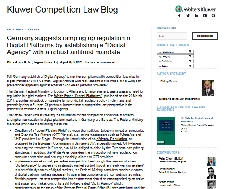 Alemania sugiere aumentar la regulación de las Plataformas Digitales mediante el establecimiento de una “Agencia Digital” con un sólido mandato antimonopolio