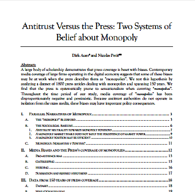 Antimonopolio versus la prensa: dos sistemas de creencias sobre monopolio