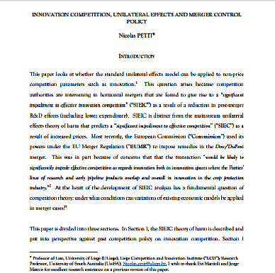 COMPETENCIA DE INNOVACIÓN, EFECTOS UNILATERALES Y CONTROL DE FUSIONES POLÍTICAS
