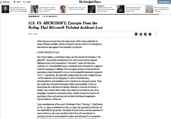 U.S. VS. MICROSOFT; Extractos de la sentencia que Microsoft violó la ley antimonopolio
