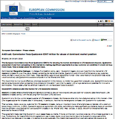 Antimonopolio: la Comisión multa a Qualcomm con 997 millones de euros por abuso de posición dominante en el mercado