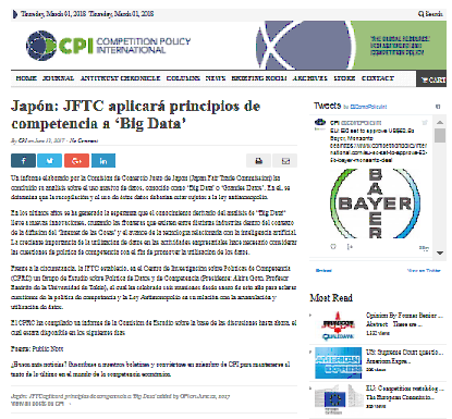 Japón: JFTC aplicará principios de competencia a ‘Big Data’