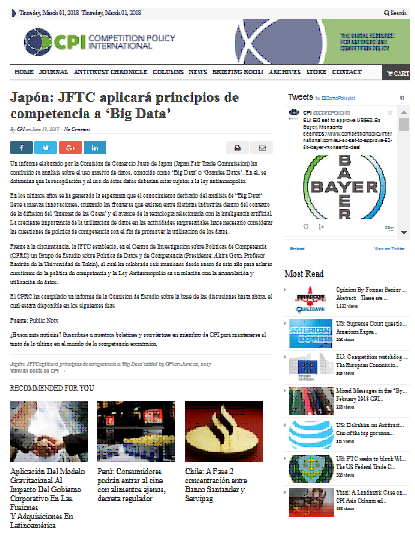 Japón: JFTC aplicará principios de competencia a ‘Big Data’
