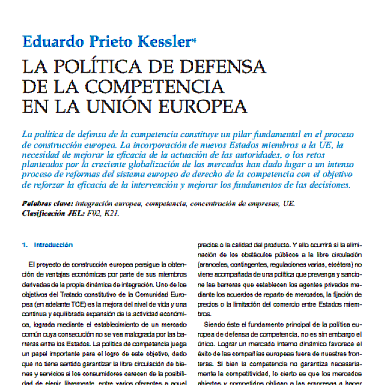 LA POLÍTICA DE DEFENSA DE LA COMPETENCIA EN LA UNIÓN EUROPEA
