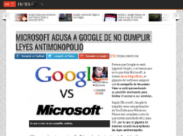 MICROSOFT ACUSA A GOOGLE DE NO CUMPLIR LEYES ANTIMONOPOLIO