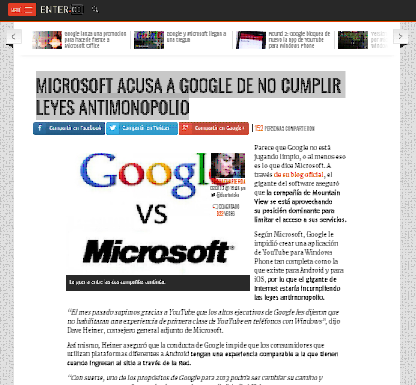 MICROSOFT ACUSA A GOOGLE DE NO CUMPLIR LEYES ANTIMONOPOLIO