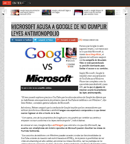 MICROSOFT ACUSA A GOOGLE DE NO CUMPLIR LEYES ANTIMONOPOLIO
